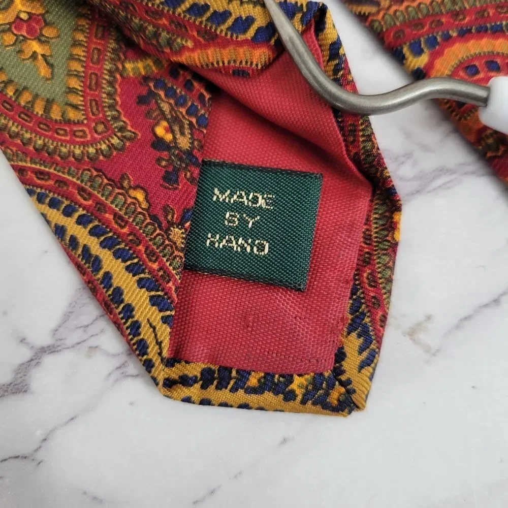 J Crew Vintage Paisley Silk Tie in Red and Gold Men's Necktie Made By Hand USA